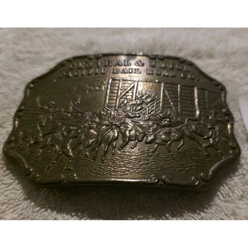 Tiffany Central & Union Pacific Railroad Western Americana Brass Belt Buckle 12